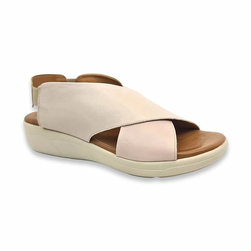 Sandalias Cruzadas Comfort Cuña Baja Mujer Piel Plantilla Acolchada Elástico 288 Beige, De Amelie 4 Sandalias Cruzadas Comfort Cuña Baja Mujer Piel Plantilla Acolchada Elástico 288 Beige, De Amelie - Imagen 2