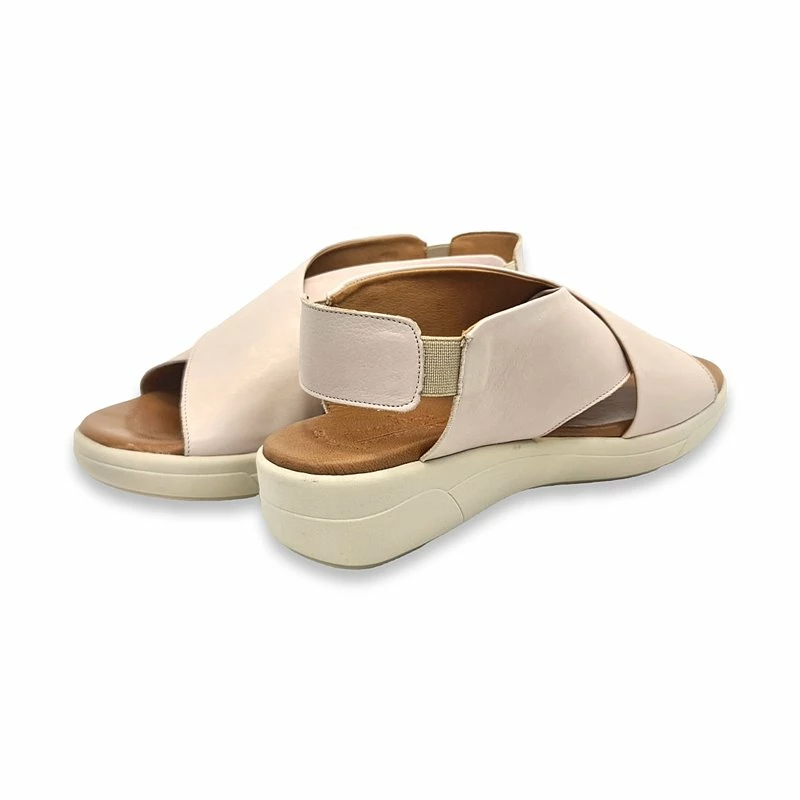 Sandalias Cruzadas Comfort Cuña Baja Mujer Piel Plantilla Acolchada Elástico 288 Beige, De Amelie 7 Sandalias Cruzadas Comfort Cuña Baja Mujer Piel Plantilla Acolchada Elástico 288 Beige, De Amelie - Imagen 5