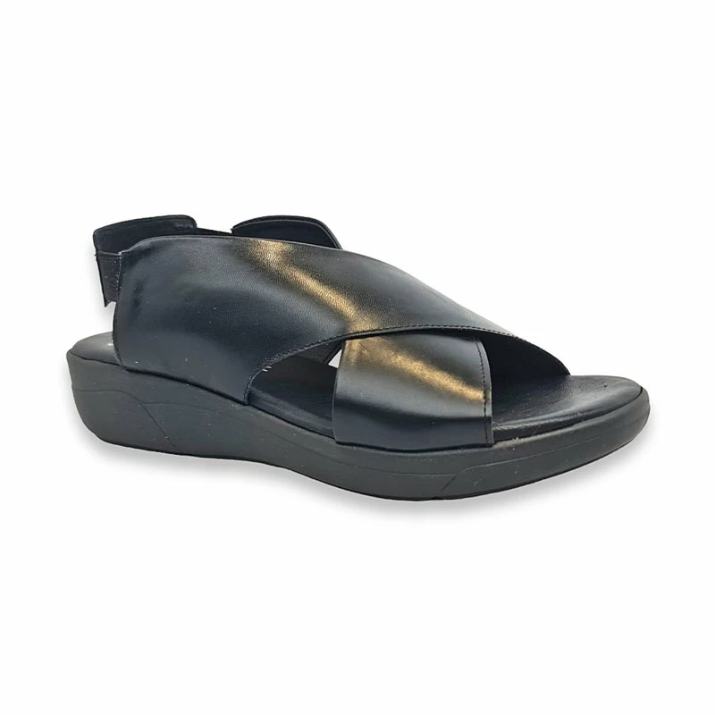 Sandalias Cruzadas Comfort Cuña Baja Mujer Piel Plantilla Acolchada Elástico 288 Negro, De Amelie 4 Sandalias Cruzadas Comfort Cuña Baja Mujer Piel Plantilla Acolchada Elástico 288 Negro, De Amelie - Imagen 2