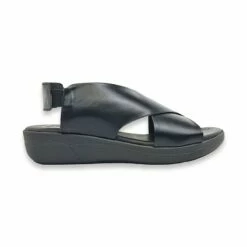 Sandalias Cruzadas Comfort Cuña Baja Mujer Piel Plantilla Acolchada Elástico 288 Negro, De Amelie