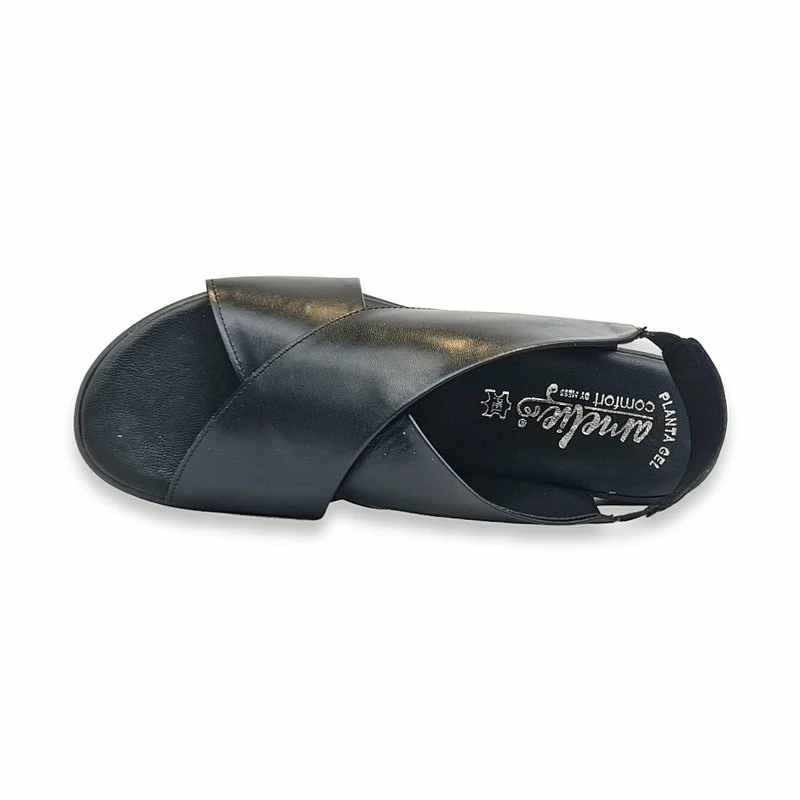 Sandalias Cruzadas Comfort Cuña Baja Mujer Piel Plantilla Acolchada Elástico 288 Negro, De Amelie 7 Sandalias Cruzadas Comfort Cuña Baja Mujer Piel Plantilla Acolchada Elástico 288 Negro, De Amelie - Imagen 5
