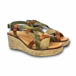 Sandalias Cuña Alta Mujer Piel Plantilla Acolchada 44510 Verde, De Blusandal -BOUTTYE Ventas sandalias cuna alta mujer piel plantilla acolchada 44510 verde de blusandal 2