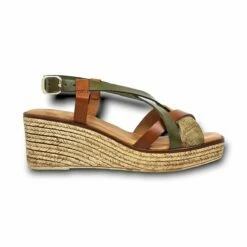Primera página 52 Sandalias Cuña Alta Mujer Piel Plantilla Acolchada 44510 Verde, De Blusandal