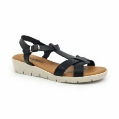 Sandalias Cuña Baja Mujer Piel Grabada Plantilla Acolchada Hebilla 22100 Negro, De Blusandal -BOUTTYE Ventas sandalias cuna baja mujer piel grabada plantilla acolchada hebilla 22100 negro de blusandal 2