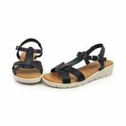 Sandalias Cuña Baja Mujer Piel Grabada Plantilla Acolchada Hebilla 22100 Negro, De Blusandal -BOUTTYE Ventas sandalias cuna baja mujer piel grabada plantilla acolchada hebilla 22100 negro de blusandal 7