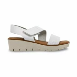 Sandalias Cuña Baja Mujer Piel Grabada Plantilla Acolchada Velcro 22725 Blanco, De Blusandal