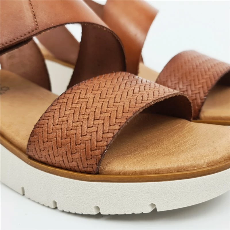 Sandalias Cuña Baja Mujer Piel Grabada Plantilla Acolchada Velcro 22725 Cuero, De Blusandal 4 Sandalias Cuña Baja Mujer Piel Grabada Plantilla Acolchada Velcro 22725 Cuero, De Blusandal - Imagen 2