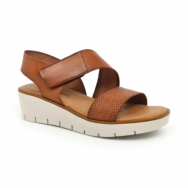 Sandalias Cuña Baja Mujer Piel Grabada Plantilla Acolchada Velcro 22725 Cuero, De Blusandal 5 Sandalias Cuña Baja Mujer Piel Grabada Plantilla Acolchada Velcro 22725 Cuero, De Blusandal - Imagen 3