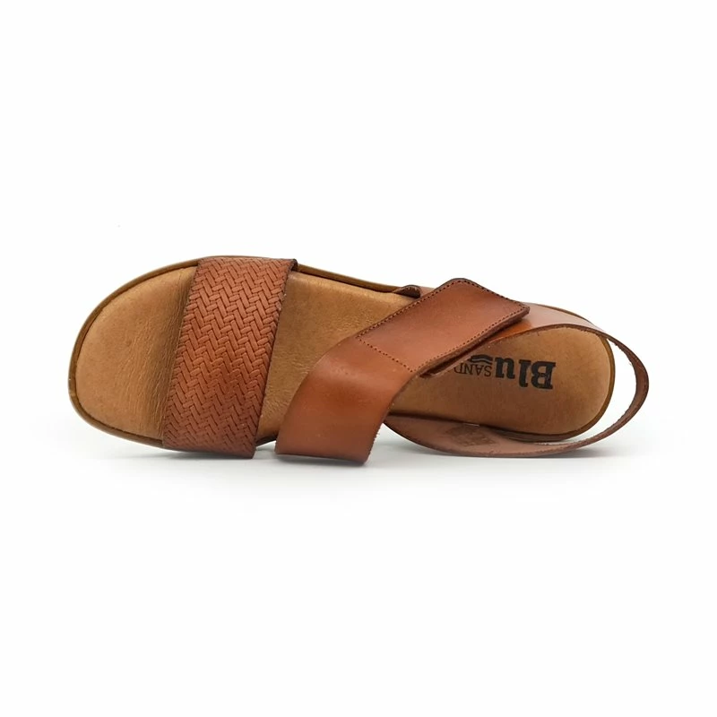 Sandalias Cuña Baja Mujer Piel Grabada Plantilla Acolchada Velcro 22725 Cuero, De Blusandal 7 Sandalias Cuña Baja Mujer Piel Grabada Plantilla Acolchada Velcro 22725 Cuero, De Blusandal - Imagen 5