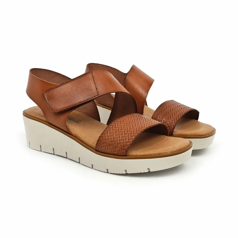 Sandalias Cuña Baja Mujer Piel Grabada Plantilla Acolchada Velcro 22725 Cuero, De Blusandal 8 Sandalias Cuña Baja Mujer Piel Grabada Plantilla Acolchada Velcro 22725 Cuero, De Blusandal - Imagen 6