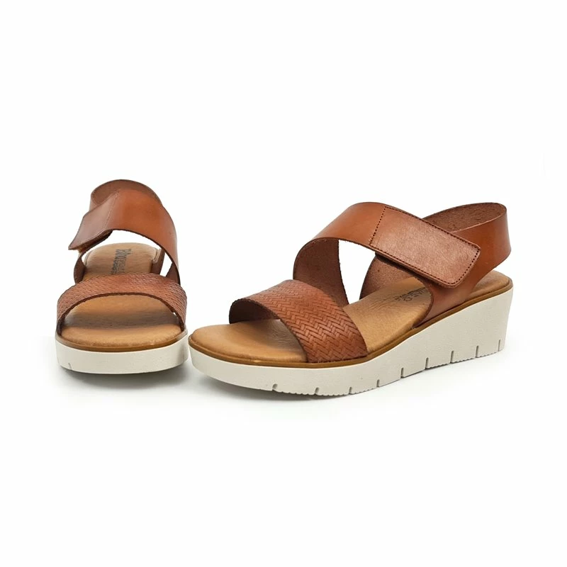 Sandalias Cuña Baja Mujer Piel Grabada Plantilla Acolchada Velcro 22725 Cuero, De Blusandal 10 Sandalias Cuña Baja Mujer Piel Grabada Plantilla Acolchada Velcro 22725 Cuero, De Blusandal - Imagen 8