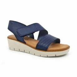 Sandalias Cuña Baja Mujer Piel Grabada Plantilla Acolchada Velcro 22725 Marino, De Blusandal -BOUTTYE Ventas sandalias cuna baja mujer piel grabada plantilla acolchada velcro 22725 marino de blusandal 2