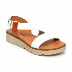Sandalias Cuña Baja Mujer Piel Plantilla Acolchada 166 Blanco, De Blusandal