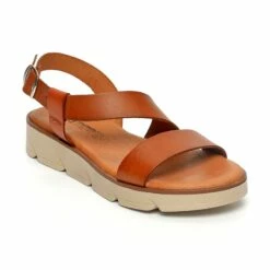 Sandalias Cuña Baja Mujer Piel Plantilla Acolchada 166 Cuero, De Blusandal