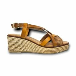 Sandalias Cuña Baja Mujer Piel Plantilla Acolchada 44510 Cuero, De Blusandal