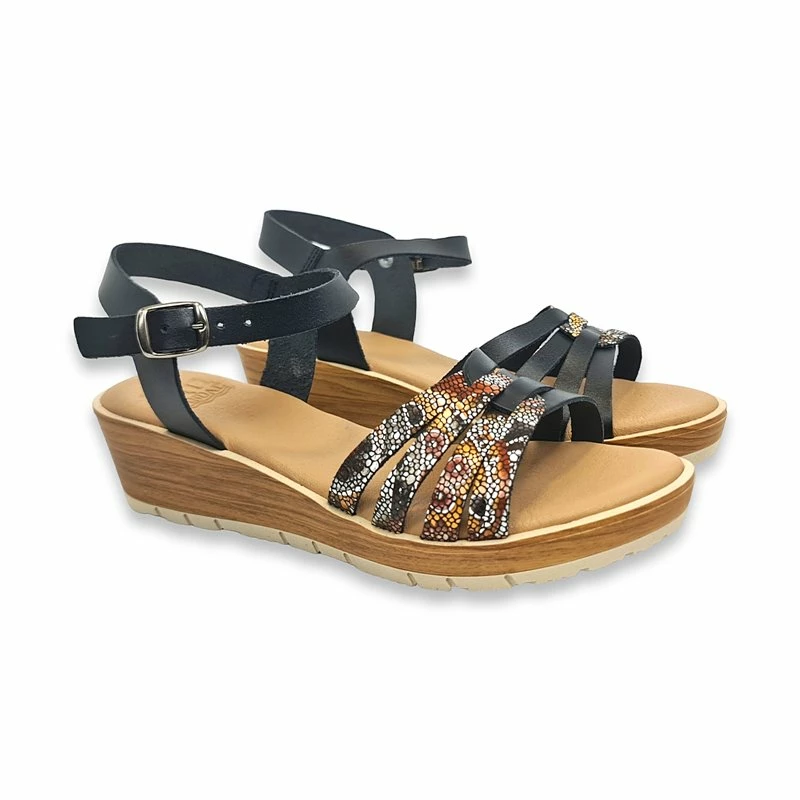 Sandalias Cuña Baja Mujer Piel Plantilla Acolchada 7043 Negro, De Blusandal 4 Sandalias Cuña Baja Mujer Piel Plantilla Acolchada 7043 Negro, De Blusandal - Imagen 2