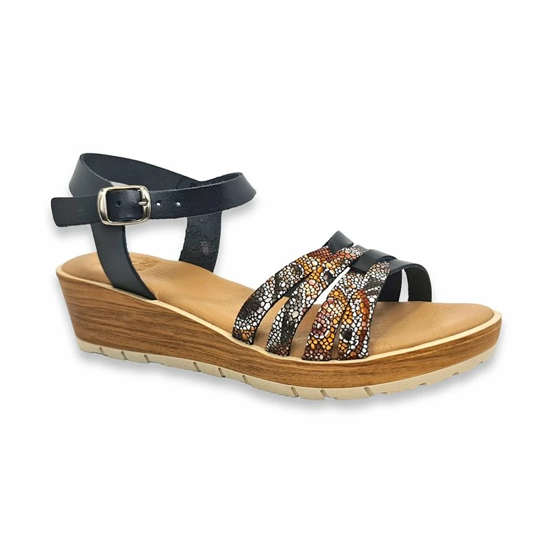 Sandalias Cuña Baja Mujer Piel Plantilla Acolchada 7043 Negro, De Blusandal 5 Sandalias Cuña Baja Mujer Piel Plantilla Acolchada 7043 Negro, De Blusandal - Imagen 3
