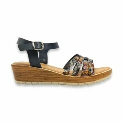 Sandalias Cuña Baja Mujer Piel Plantilla Acolchada 7043 Negro, De Blusandal