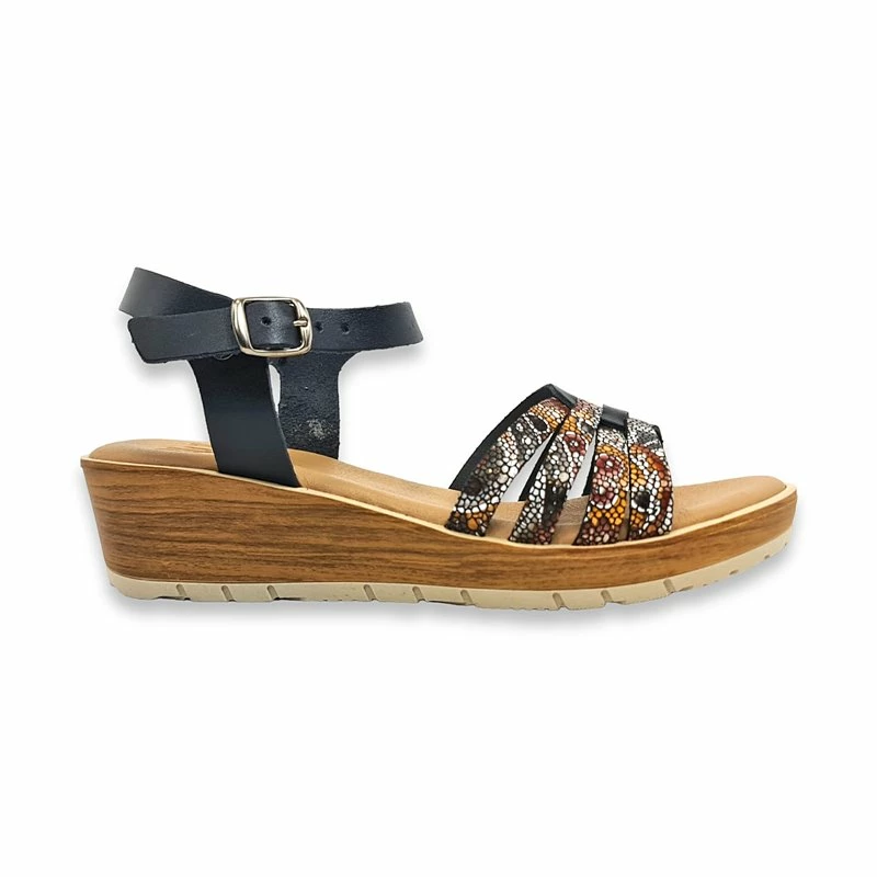 Sandalias Cuña Baja Mujer Piel Plantilla Acolchada 7043 Negro, De Blusandal 3 Sandalias Cuña Baja Mujer Piel Plantilla Acolchada 7043 Negro, De Blusandal