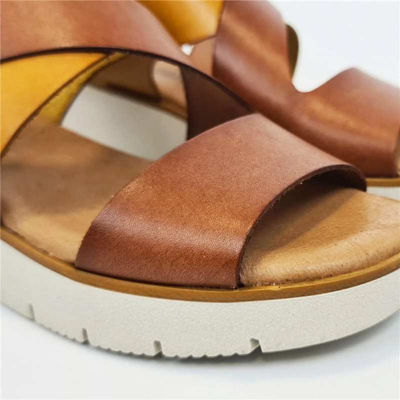 Sandalias Cuña Baja Mujer Piel Plantilla Acolchada Velcro 23530 Cuero, De Blusandal 4 Sandalias Cuña Baja Mujer Piel Plantilla Acolchada Velcro 23530 Cuero, De Blusandal - Imagen 2