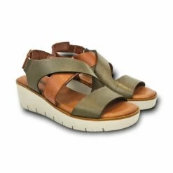 Sandalias Cuña Baja Mujer Piel Plantilla Acolchada Velcro 23530 Verde, De Blusandal -BOUTTYE Ventas sandalias cuna baja mujer piel plantilla acolchada velcro 23530 verde de blusandal 11