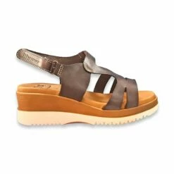 Sandalias Cuña Baja Mujer Piel Plantilla Acolchada Velcro 62309 Marrón, De Blusandal