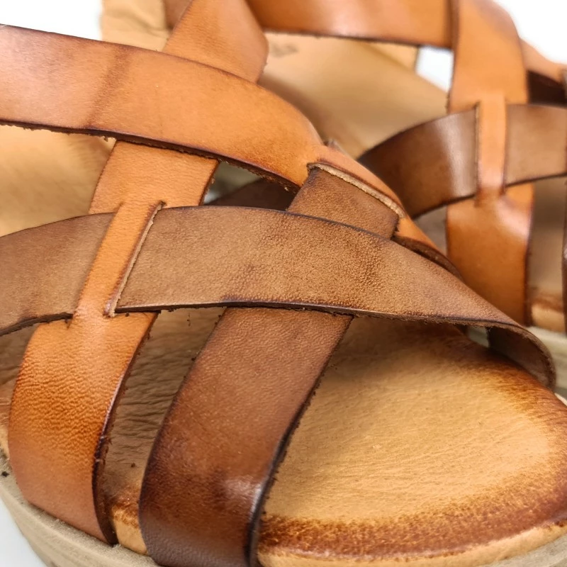 Sandalias Cuña Baja Mujer Piel Velcro Plantilla Acolchada 3104 Cuero, De Blusandal 4 Sandalias Cuña Baja Mujer Piel Velcro Plantilla Acolchada 3104 Cuero, De Blusandal - Imagen 2