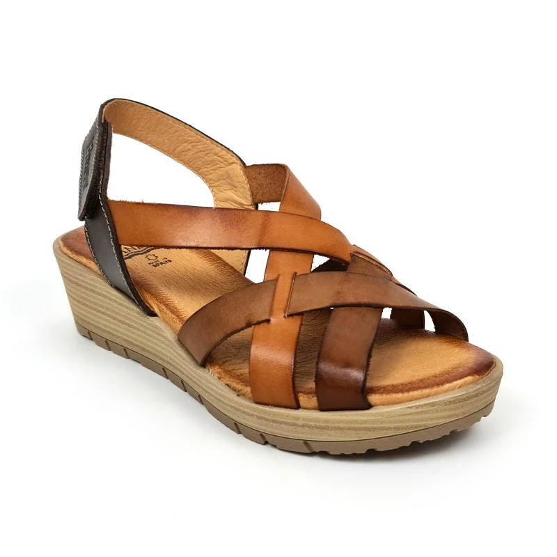 Sandalias Cuña Baja Mujer Piel Velcro Plantilla Acolchada 3104 Cuero, De Blusandal 5 Sandalias Cuña Baja Mujer Piel Velcro Plantilla Acolchada 3104 Cuero, De Blusandal - Imagen 3