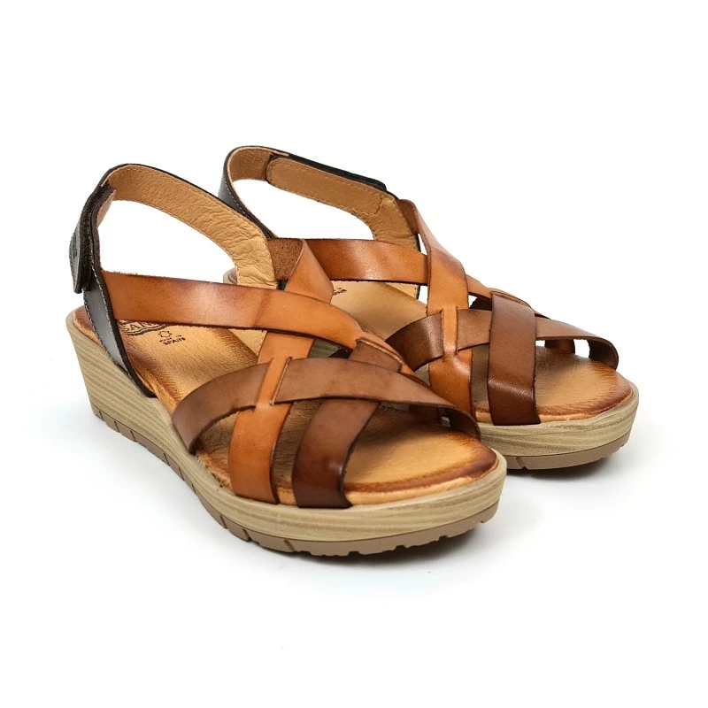 Sandalias Cuña Baja Mujer Piel Velcro Plantilla Acolchada 3104 Cuero, De Blusandal 6 Sandalias Cuña Baja Mujer Piel Velcro Plantilla Acolchada 3104 Cuero, De Blusandal - Imagen 4