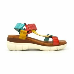 Sandalias Cuña Mujer Piel Velcro Plantilla Acolchada 54322 Multicolor, De Blusandal