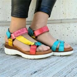 Sandalias Cuña Mujer Piel Velcro Plantilla Acolchada 54322 Multicolor, De Blusandal -BOUTTYE Ventas sandalias cuna mujer piel velcro plantilla acolchada 54322 multicolor de blusandal 3