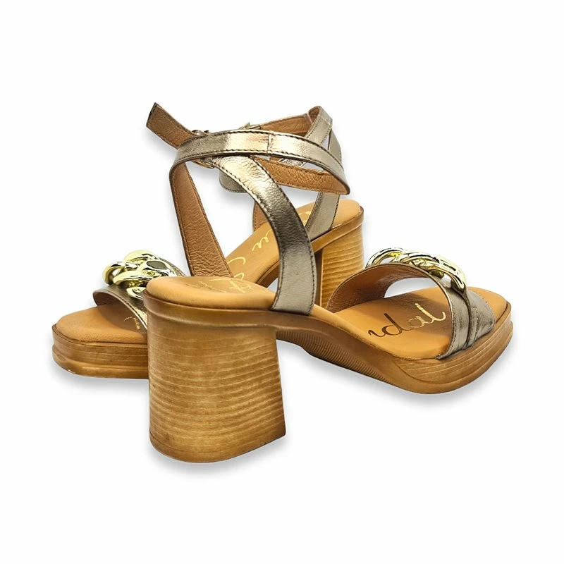 Sandalias Mule Tacón Medio Mujer Piel Plantilla Acolchada Cadena 2138 Platino, De Blusandal 7 Sandalias Mule Tacón Medio Mujer Piel Plantilla Acolchada Cadena 2138 Platino, De Blusandal - Imagen 5