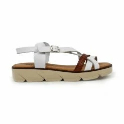 Primera página 46 Sandalias Planas Mujer Piel Plantilla Acolchada 22106 Blanco, De Blusandal