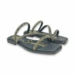 Sandalias Planas Mujer Piel Y Strass Plantilla Acolchada 1600 Negro, De Blusandal -BOUTTYE Ventas sandalias planas mujer piel y strass plantilla acolchada 1600 negro de blusandal 2