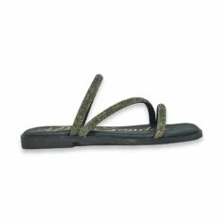 Sandalias Planas Mujer Piel Y Strass Plantilla Acolchada 1600 Negro, De Blusandal