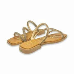 Sandalias Planas Mujer Piel Y Strass Plantilla Acolchada 1600 Oro, De Blusandal -BOUTTYE Ventas sandalias planas mujer piel y strass plantilla acolchada 1600 oro de blusandal 2