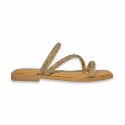 Sandalias Planas Mujer Piel Y Strass Plantilla Acolchada 1600 Oro, De Blusandal