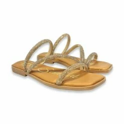 Sandalias Planas Mujer Piel Y Strass Plantilla Acolchada 1600 Oro, De Blusandal -BOUTTYE Ventas sandalias planas mujer piel y strass plantilla acolchada 1600 oro de blusandal 3