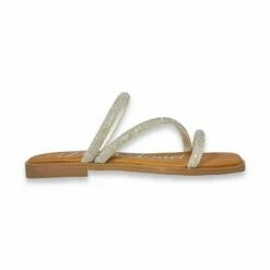 Sandalias Planas Mujer Piel Y Strass Plantilla Acolchada 1600 Plata, De Blusandal