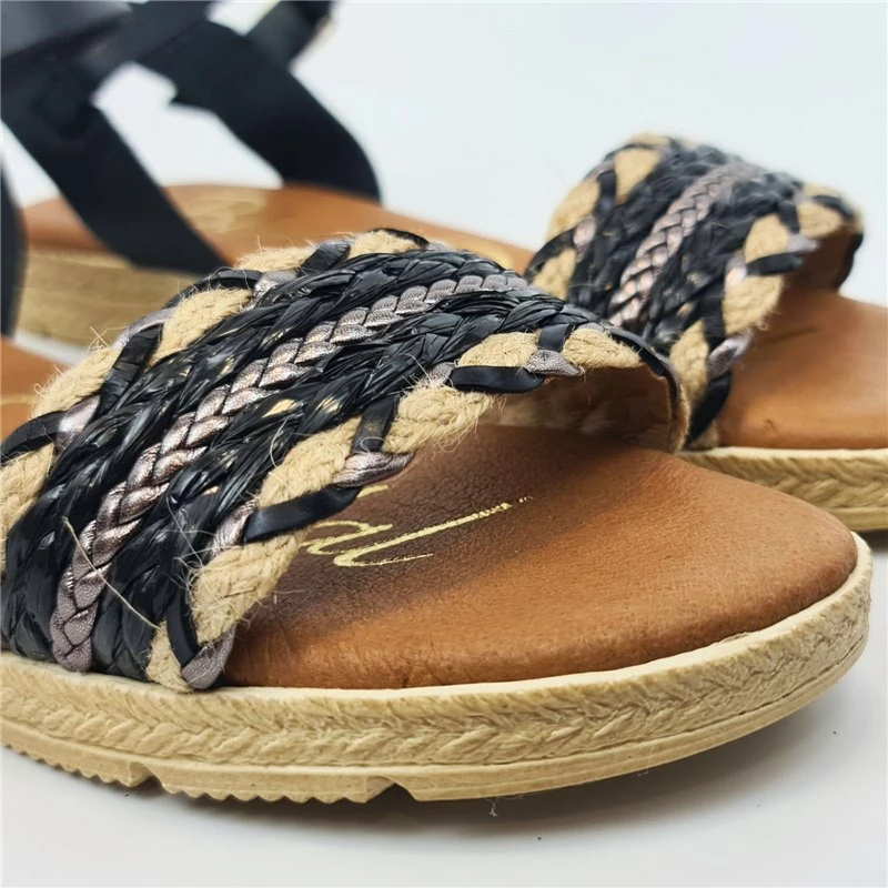 Sandalias Planas Mujer Piel Y Textil Hebilla Y Plantilla Acolchada 1610 Negro, De Blusandal 4 Sandalias Planas Mujer Piel Y Textil Hebilla Y Plantilla Acolchada 1610 Negro, De Blusandal - Imagen 2