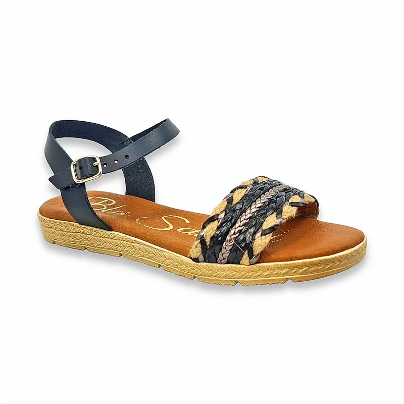 Sandalias Planas Mujer Piel Y Textil Hebilla Y Plantilla Acolchada 1610 Negro, De Blusandal 7 Sandalias Planas Mujer Piel Y Textil Hebilla Y Plantilla Acolchada 1610 Negro, De Blusandal - Imagen 5