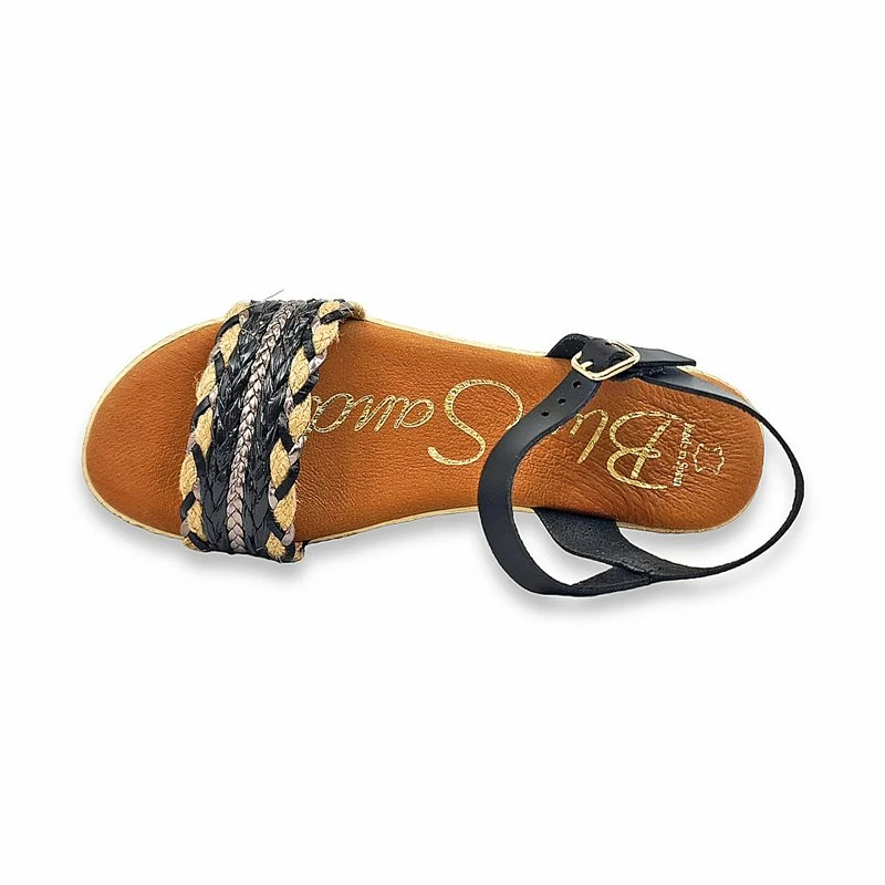 Sandalias Planas Mujer Piel Y Textil Hebilla Y Plantilla Acolchada 1610 Negro, De Blusandal 8 Sandalias Planas Mujer Piel Y Textil Hebilla Y Plantilla Acolchada 1610 Negro, De Blusandal - Imagen 6