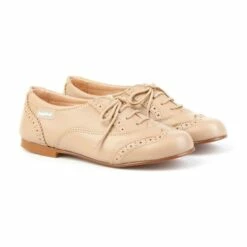 Zapatos Oxford Colegiales Infantil Niño Piel Cordones 1394 Camel, De Angelitos