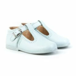 Zapatos Pepitos Colegiales Infantil Niño Niña Piel Hebilla 503 Celeste, De Angelitos