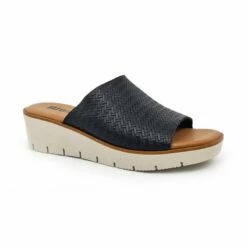 Zuecos Cuña Baja Mujer Piel Grabada Punta Abierta Plantilla Acolchada 22802 Negro, De Blusandal -BOUTTYE Ventas zuecos cuna baja mujer piel grabada punta abierta plantilla acolchada 22802 negro de blusandal 2